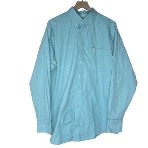 Ariat Pro Series Shirt Mens XL Turquoise Grid Cotton Blend Western Performance